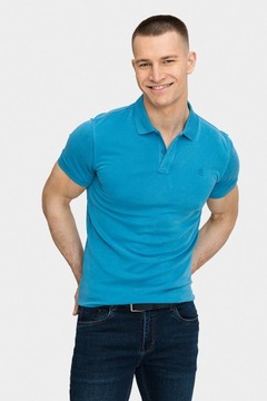 Błękitna gładka koszulka polo męska dopasowany krój rozmiar XXXL