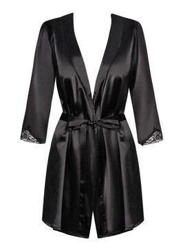 Szlafrok i stringi - Obsessive Satinia Robe & Thong Black L/XL