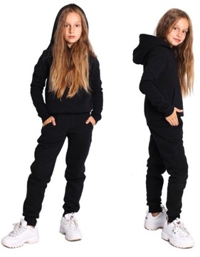 DZ01 CZARNY CIEPŁY DRES Z MESZKIEM KOMPLET 158