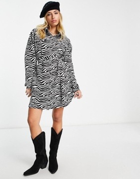 Asos Design aer guziki print kołnierzykiem z animal sukienka 46 NH2