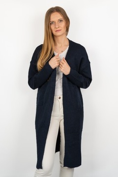 New Look Długi Kobiecy Luźny Granatowy Sweter Narzutka Kieszenie z Wełną 48