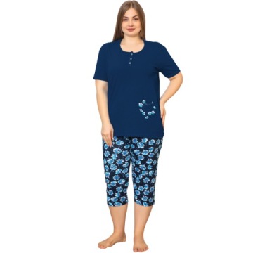 ЖЕНСКАЯ ХЛОПКОВАЯ ПИЖАМА БОЛЬШОГО РАЗМЕРА БРЮКИ С КОРОТКИМ РУКАВОМ 3/4