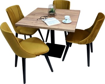 Stół loft 80x80 na jednej nodze + 4 krzesła dąb