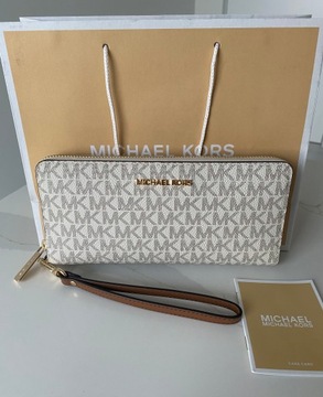 MICHAEL KORS duży portfel kremowy Logo Continental