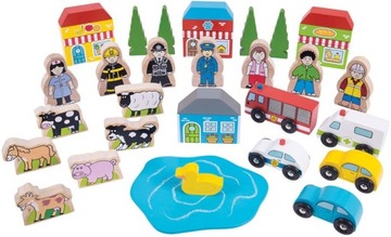Zestaw akcesoriów do kolejki 32 różnorodne drewniane elementy Bigjigs Rail