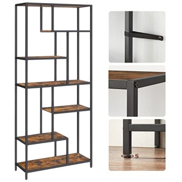 REGAŁ LOFT INDUSTRIALNY 180cm STALOWY brąz PÓŁKA NA KSIĄŻKI 6 półek POJEMNY