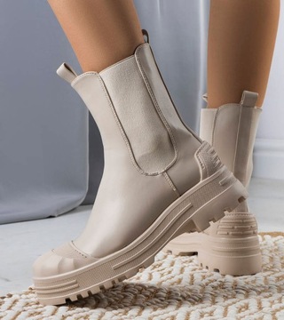 Бежевые ботильоны на платформе, модные женские туфли 8800 37