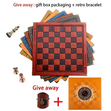 Кожаная шахматная доска красного оранжевого цвета