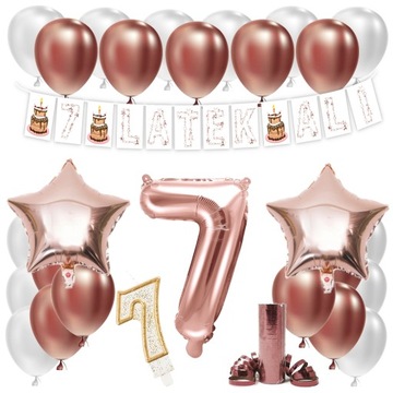 ZESTAW BALONY NA 7 URODZINY ROSE GOLD +IMIĘ 100 CM