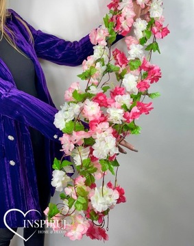 Цепочка цветов на елку, вишневая гирлянда, 220 см.