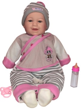 LALKA, BOBAS mówi śpiewa smoczek butelka 42cm Wady