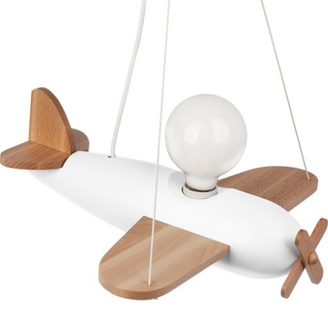 LAMPA DZIECIĘCA WISZĄCA CLIPPER SAMOLOT BIAŁY NATURALNE DREWNO