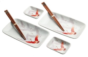 Zestaw ceramiki do sushi motyw Crane żurawie, komplet dla 2 osób