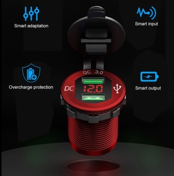 3.0 QC USB ŁADOWARKA SAMOCHODOWA WOLTOMIERZ RED AL