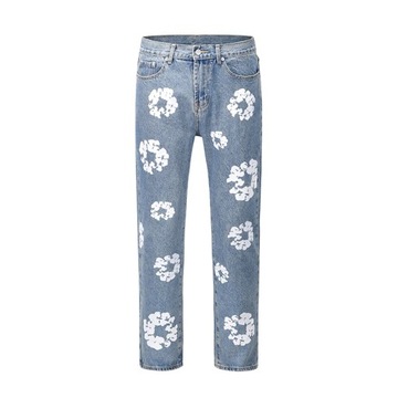 Flower print jeans Harajuku style color matching p