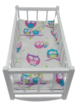 KOŁYSKA DLA LALEK BIAŁA DREWNIANA + POŚCIEL 3el