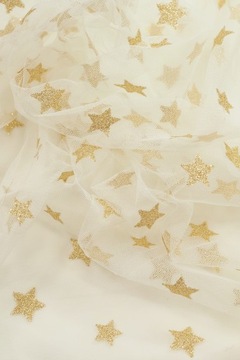 TIUL SUKIENKOWY GWIAZDKI T2245 OFF WHITE+ZŁOTO