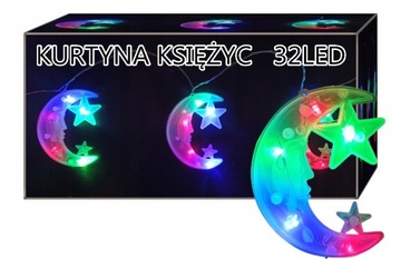 Lampki choinkowe kurtyna Księżyce LED WISZĄCE gwia