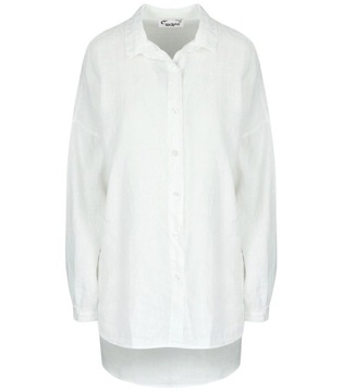 Długa lekka luźna koszula lniana dłuższy tył długi rękaw LAILA 2 (Biały)
