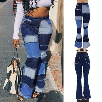 L-Fashion Design Blue Block Women Ladies Patch Jeans