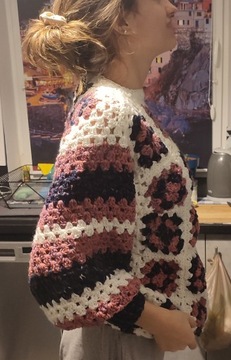 Sweter na szydełku handmade boho rękodzieło