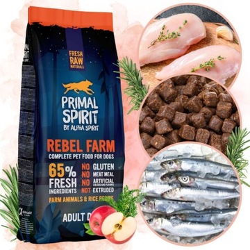 Корм для собак Primal Spirit REBEL FARM 65% мясо КУРИЦА РЫБА 12кг