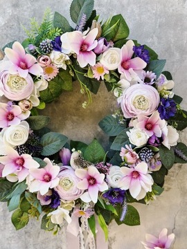 ВЕСЕННИЙ ЦВЕТОЧНЫЙ ВЕНОК ДЛЯ ДВЕРИ, ПЛЕТЕННЫЙ КРЕМ, ВЕНОК МАГНОЛИИ, ЦВЕТЫ