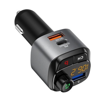 NAJMOCNIEJSZY Transmiter bluetooth FM samochodowy ładowarka18W QC3.0 USB-C
