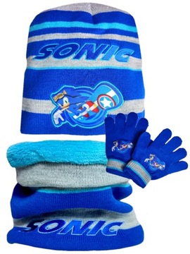 Komplet czapka komin ocieplany rękawiczki Sonic