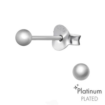 Kolczyk srebrny 925 PLATYNOWANY kulka 3 mm SZTUKA