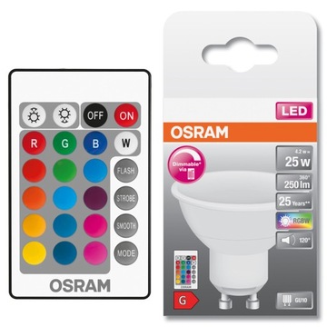 ŻARÓWKA LED GU10 4,5W RGB+WHITE OSRAM + pilot