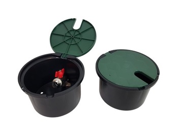 Коробка забора воды НА ВЫХОД РУЧНАЯ с клапаном 3/4 Круглая крышка Зеленая