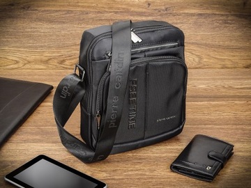 СТИЛЬНАЯ черная мужская сумка через плечо Pierre Cardin Сумка-мессенджер с длинным ремешком