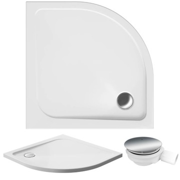 Brodzik półokrągły posadzkowy akrylowy Polimat Pako 80x80 biały z syfonem