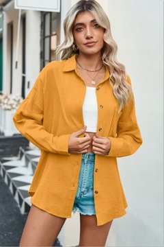 МУСЛИНОВАЯ РУБАШКА ЖЕНСКАЯ - СВОБОДНАЯ OVERSIZE Италия, M