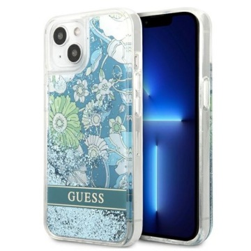 Pouzdro pro iPhone 13 Guess Zelené Květinové Tekuté Brokátové