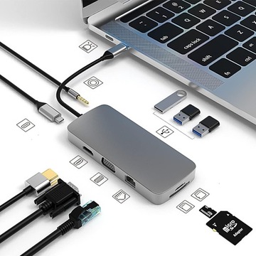 TACJA DOKUJĄCA HUB ADAPTER 10W1 USB-C UNIWERSALNY