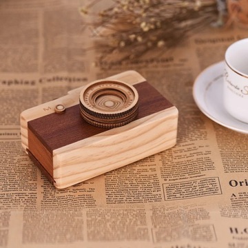 wooden camera music box