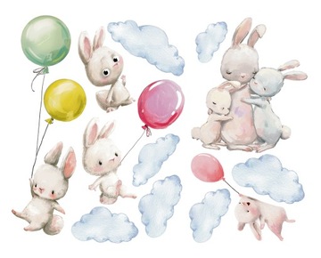 naklejki na ścianę KRÓLICZKI balony CHMURKI nr 1