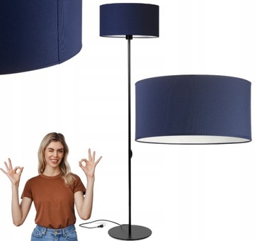 LAMPA STOJĄCA PODŁOGOWA ABAŻUR : GRANATOWY ZŁOTO TKANINA LOFT LED