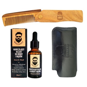 Olejek do Brody i Wąsów Sweet & Wood 30ml + Grzebień Składany z ETUI