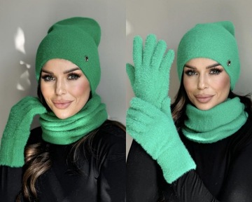 КОМПЛЕКТ ЖЕНСКИЙ, ШАПКА, ЮБКА, ГОЛЬФ, ТРУБКА, ПЕРЧАТКИ, ТЕПЛЫЙ КОМПЛЕКТ, ЦВЕТ АЛЬПАКА