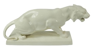 Duża FIGURKA PORCELANOWA TYGRYS, dł. 40cm, wys. 18