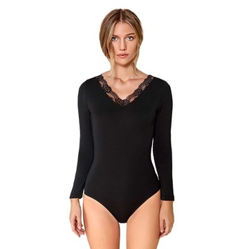 ВИСКОЗНОЕ ЧЕРНОЕ ЖЕНСКОЕ БОДИ С КРУЖЕВОМ ЖЕНСКОЕ С ДЛИННЫМ РУКАВОМ КРУЖЕВНОЕ XL