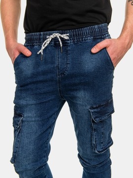Spodnie męskie jogger jeans bojówki kieszenie 33