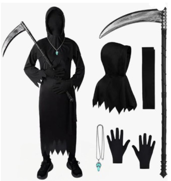 Kostium żniwiarza dla dzieci halloween peleryna kosa czaszka zestaw 6W1