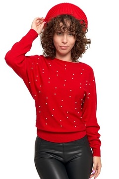 ЭЛЕГАНТНЫЙ ЖЕНСКИЙ ДЖЕМПЕР С ЖЕМЧУГОМ, РУКАВОМ КИМОНОН MORAJ RED L/XL