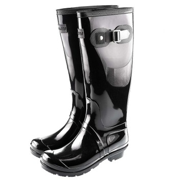 Kalosze Damskie wysokie lakierowane czarne 36