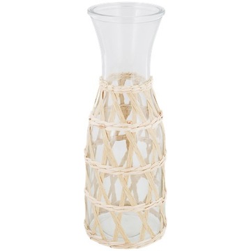 SZKLANA KARAFKA 1L DZBANEK PLECIONKA RATTAN BOHO beż jasna beżowa