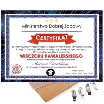 Prezent: dyplom, certyfikat na WIECZÓR KAWALERSKI